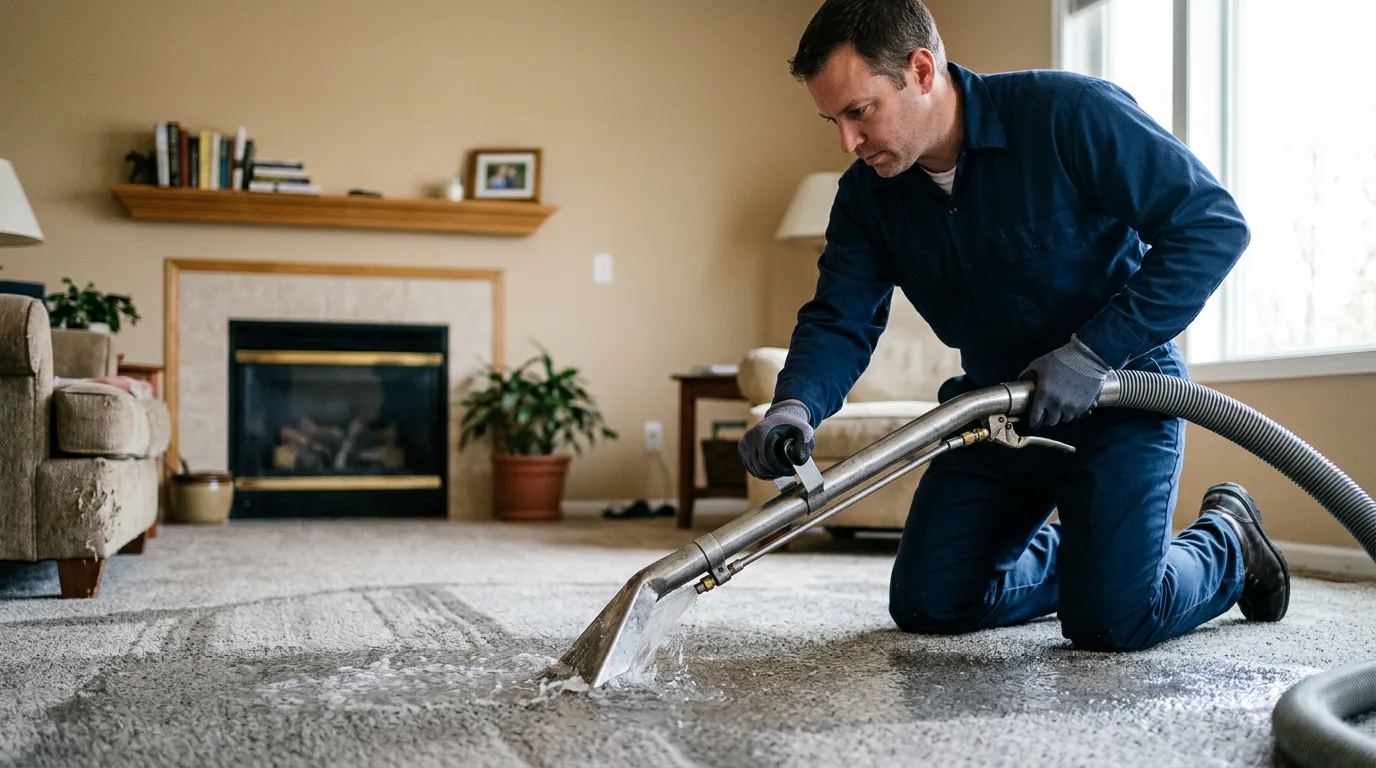 Water damage restoration technician working near Frankford, MO